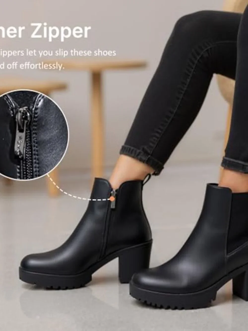 Women's Platform Chelsea Ankle Boots Chunky Block Heel Booties Inside Zipper